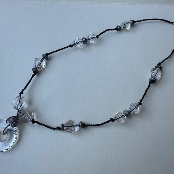 Swarovski Clear Ring Pendant on Black Cord with BiCone Beads - Picture 4 of 5